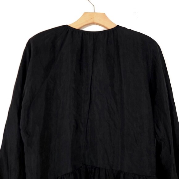 NEW Zara Tiered Button Front Babydoll Mini with Lantern Sleeves in Black Small - Picture 8 of 12